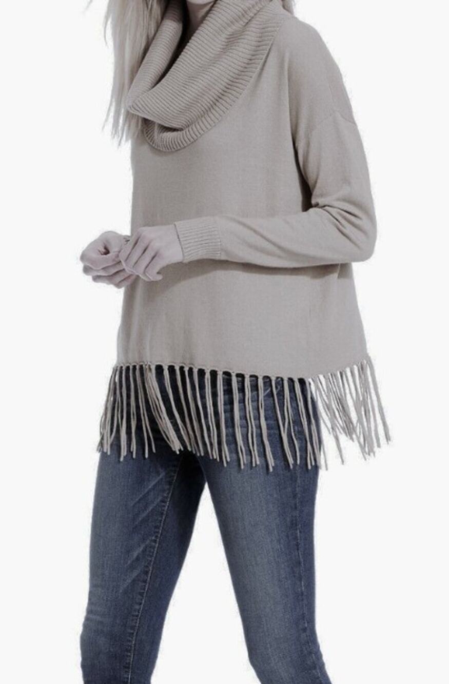 MICHAEL Michael Kors Cowl Neck Fringe Hem Sweater NWT Women's Sz L Pearl Heather